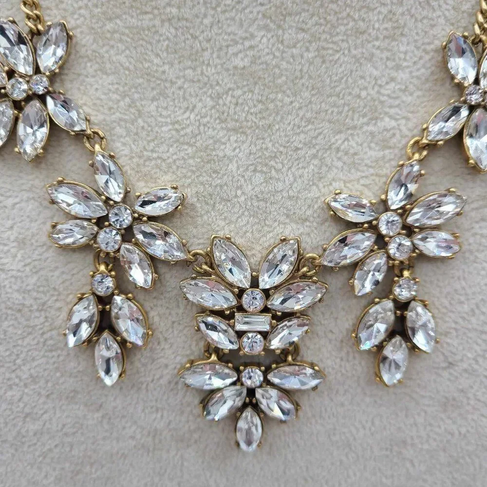 J Crew Factory Clear Crystal Gold Tone Statement Necklace NWT!  NEW!